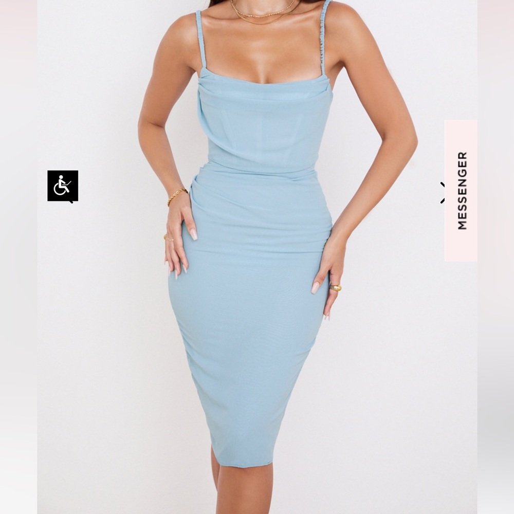 House of cb Jamille dress in blue, size L+. New with tags, never worn